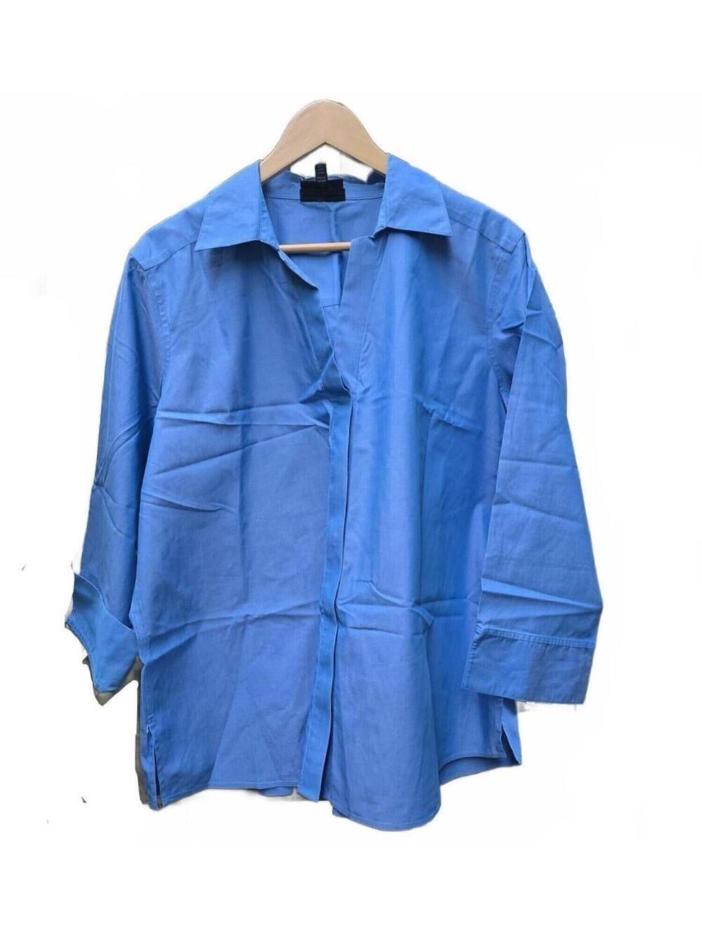 Foxcroft Women's Plus Size Malibu Blue Non=Iron Easy Care Cotton Shirt Size 18